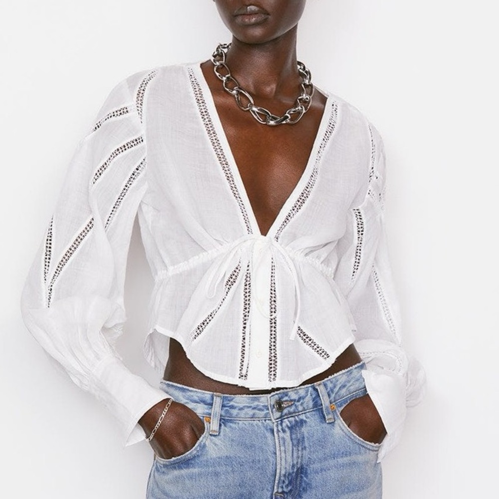 FRAME Lace Inset Empire Waist Blouse Top - Picture 2 of 9